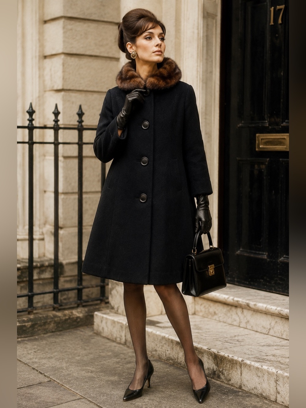 Vintage 1960s/70s Black Coat with Genuine Mink Collar | Union Made Canada